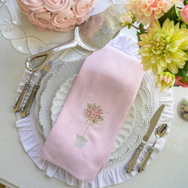 Pink Topiary Linen Towel
