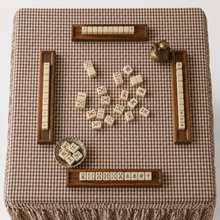 Skirted Mahjong Game Tablecloth, Brown Gingham