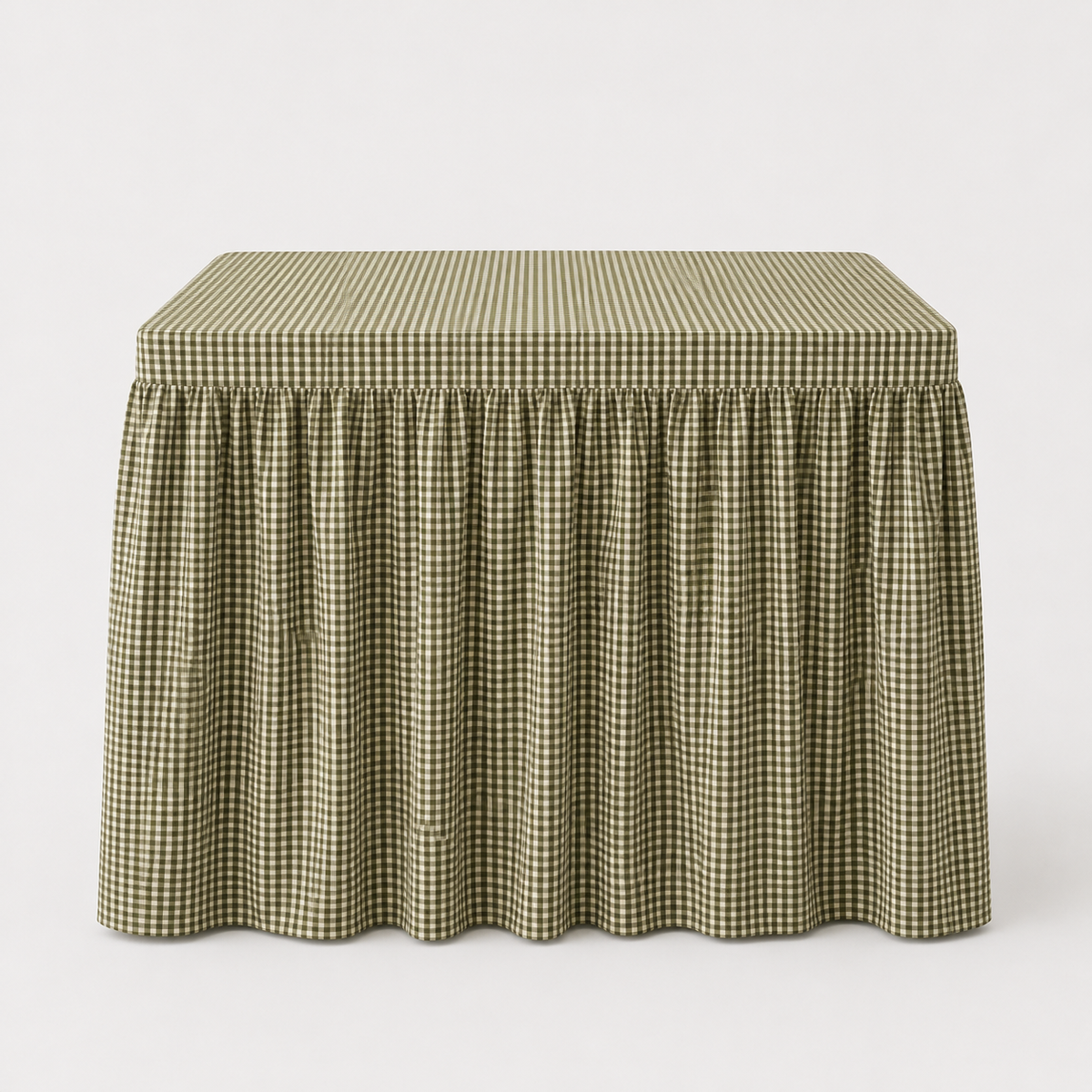 Skirted Game Tablecloth, Olive Mini Gingham