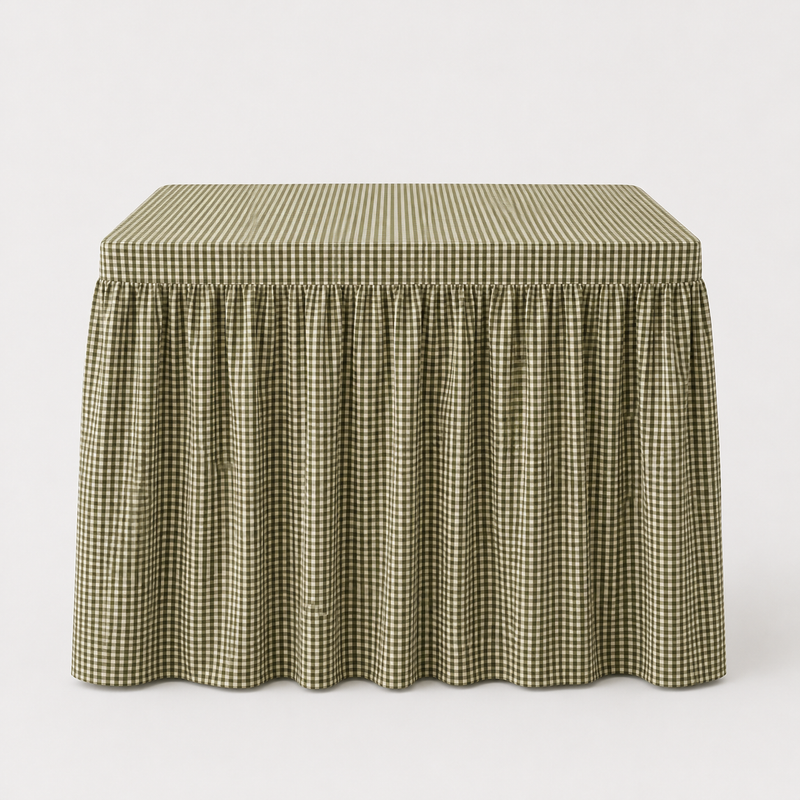Skirted Game Tablecloth, Olive Mini Gingham