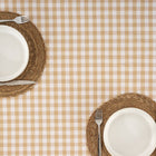 Coated Tan Gingham 55x98" Tablecloth