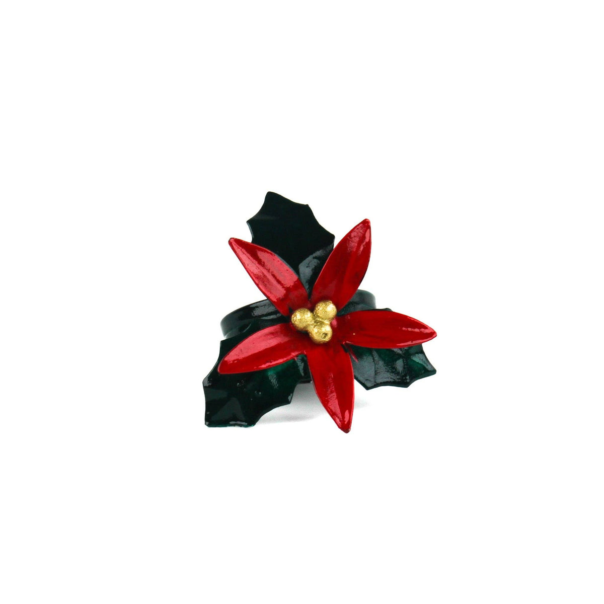 Metal Poinsettia Napkin Rings, Set of 4