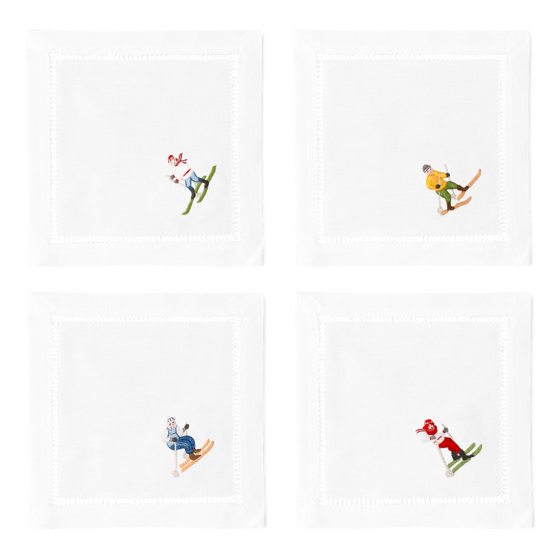 Skiers Cocktail Napkins | Mixed Set of 4