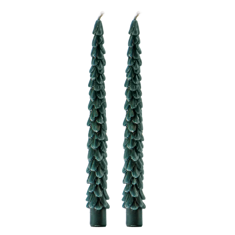 Green Tree Taper Candles, Set of 2