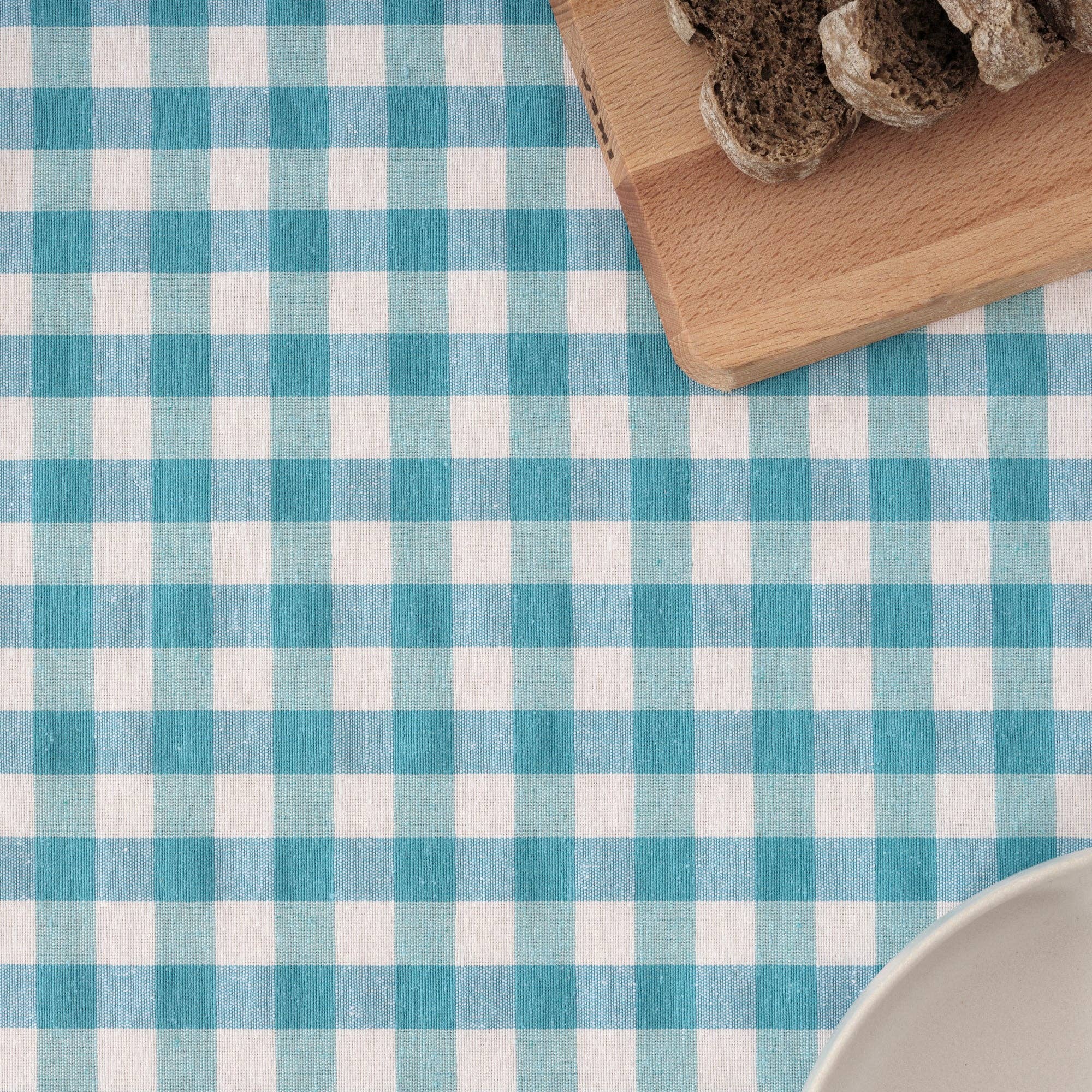 Coated Aquatic Gingham 55x55" Tablecloth