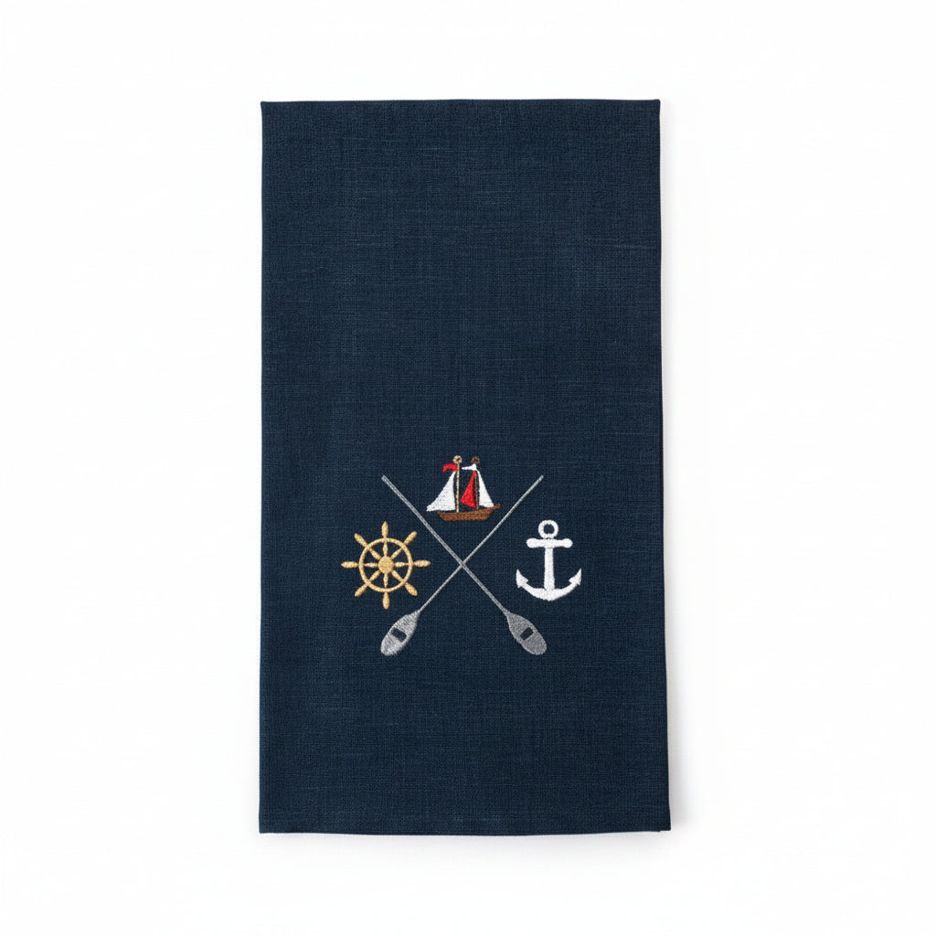Navy Nautical Crest Linen Towel
