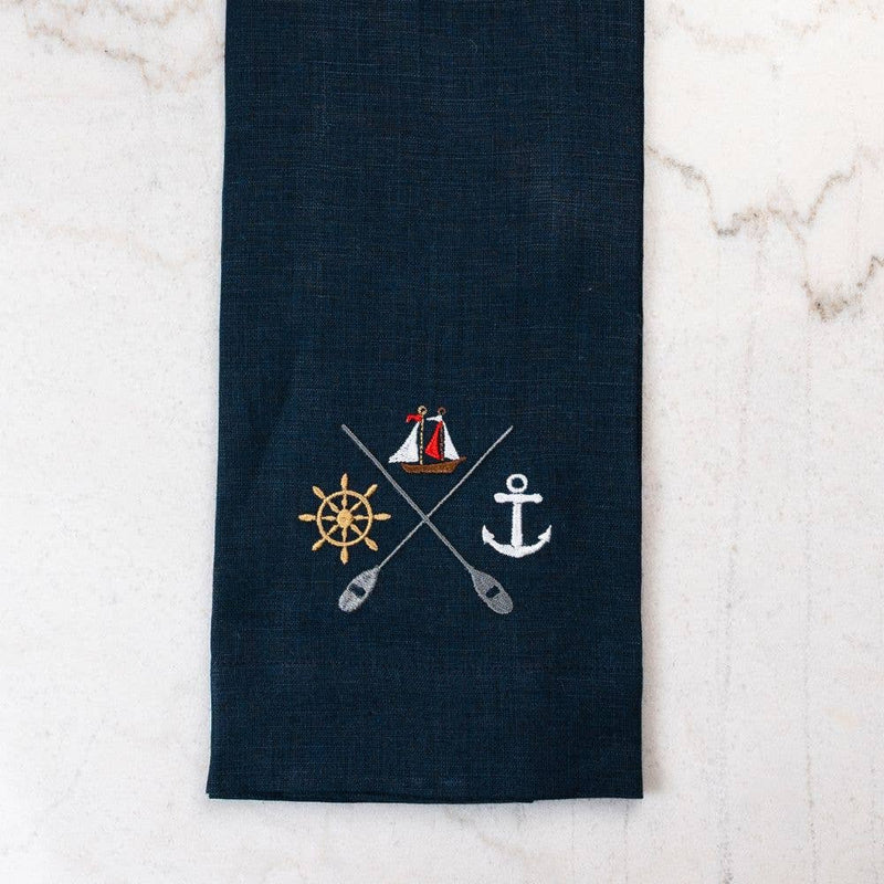 Navy Nautical Crest Linen Towel