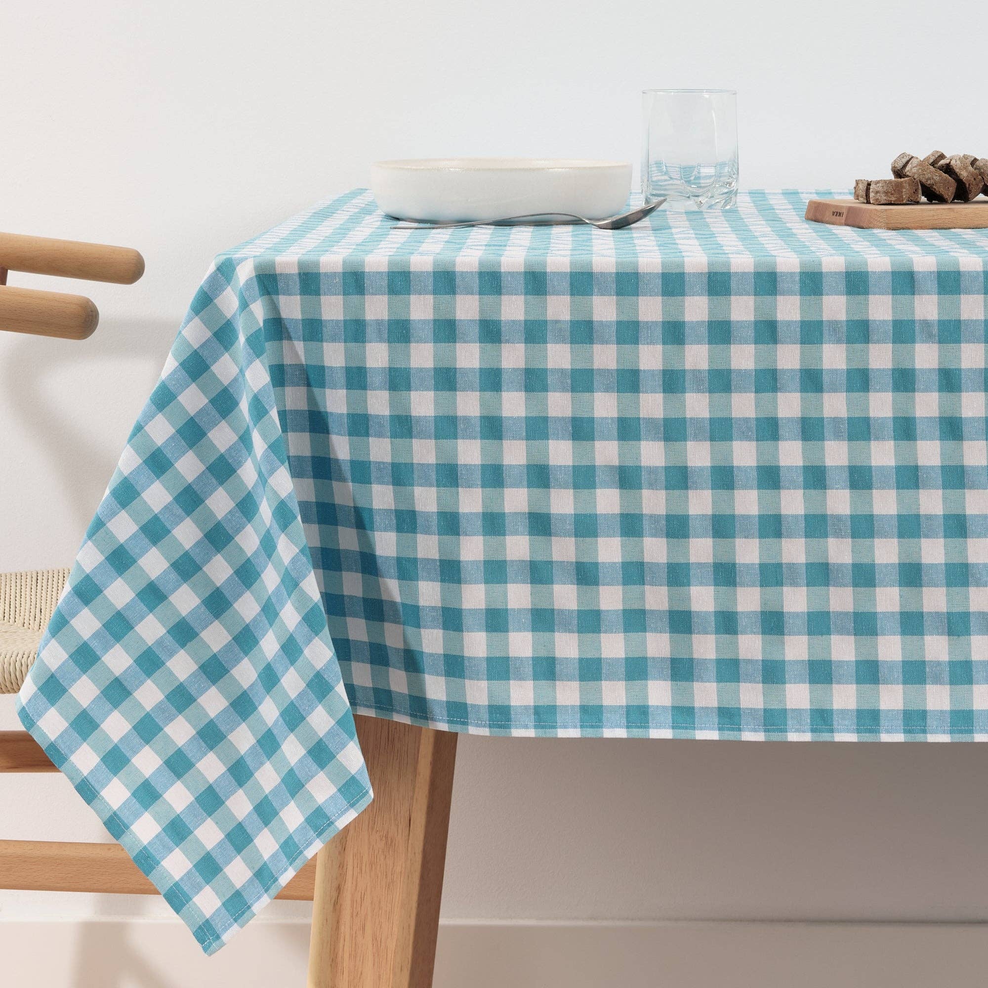 Coated Aquatic Gingham 55x98" Tablecloth