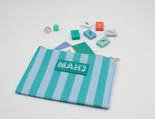 Mahjong Card & Accessory Bag, Teal & Blue Stripes
