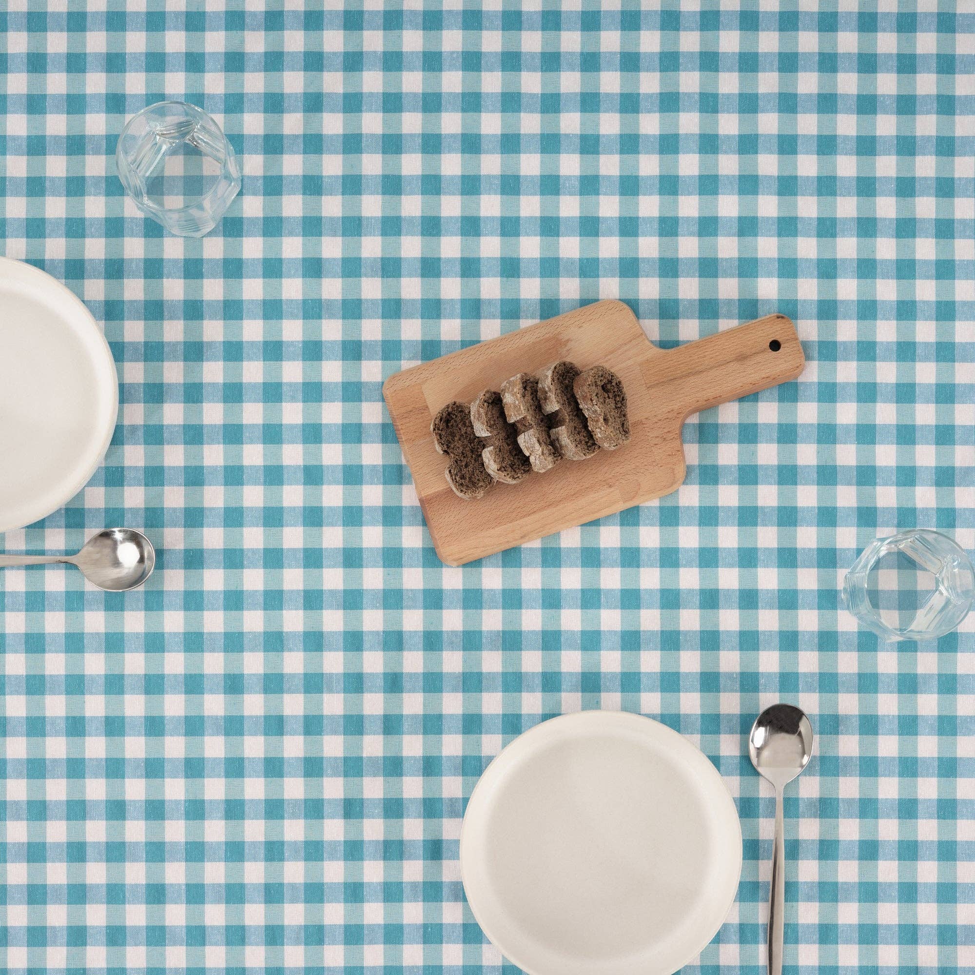 Coated Aquatic Gingham 55x98" Tablecloth