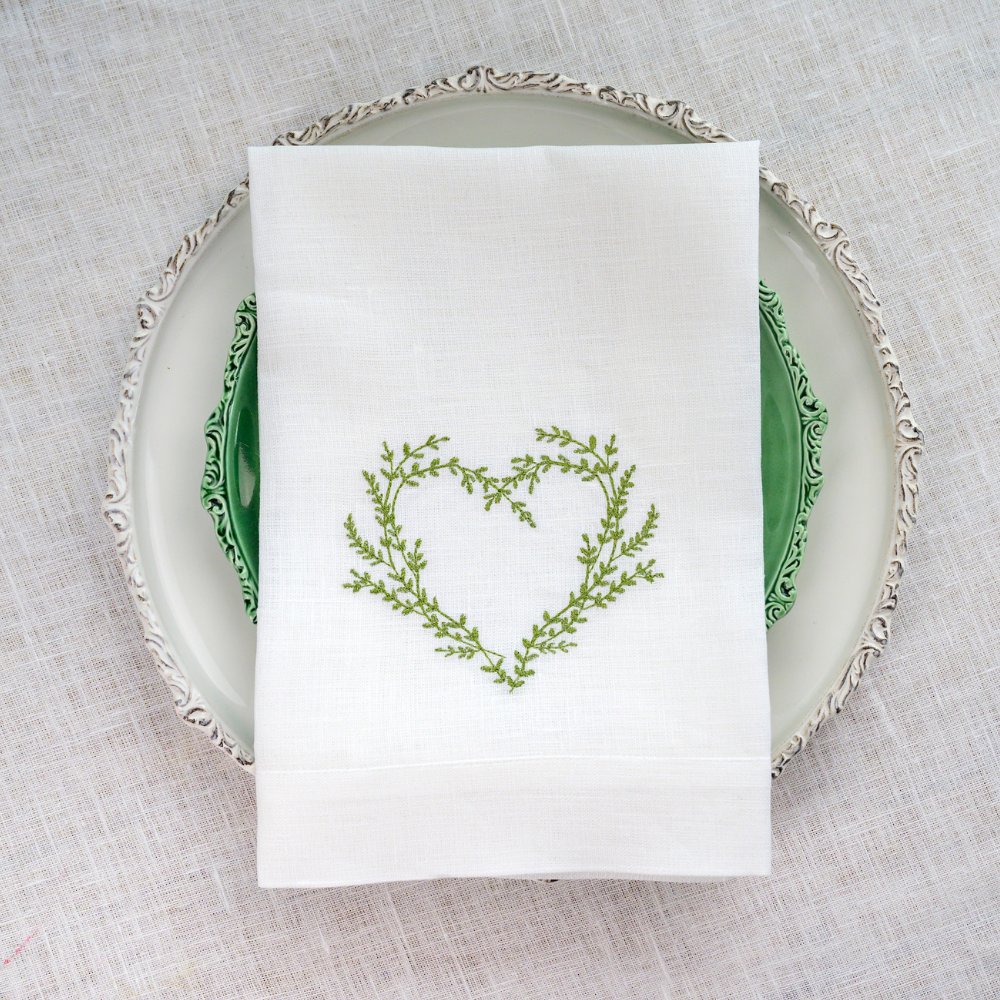 Vineyard Heart Linen Napkins, Set of 4