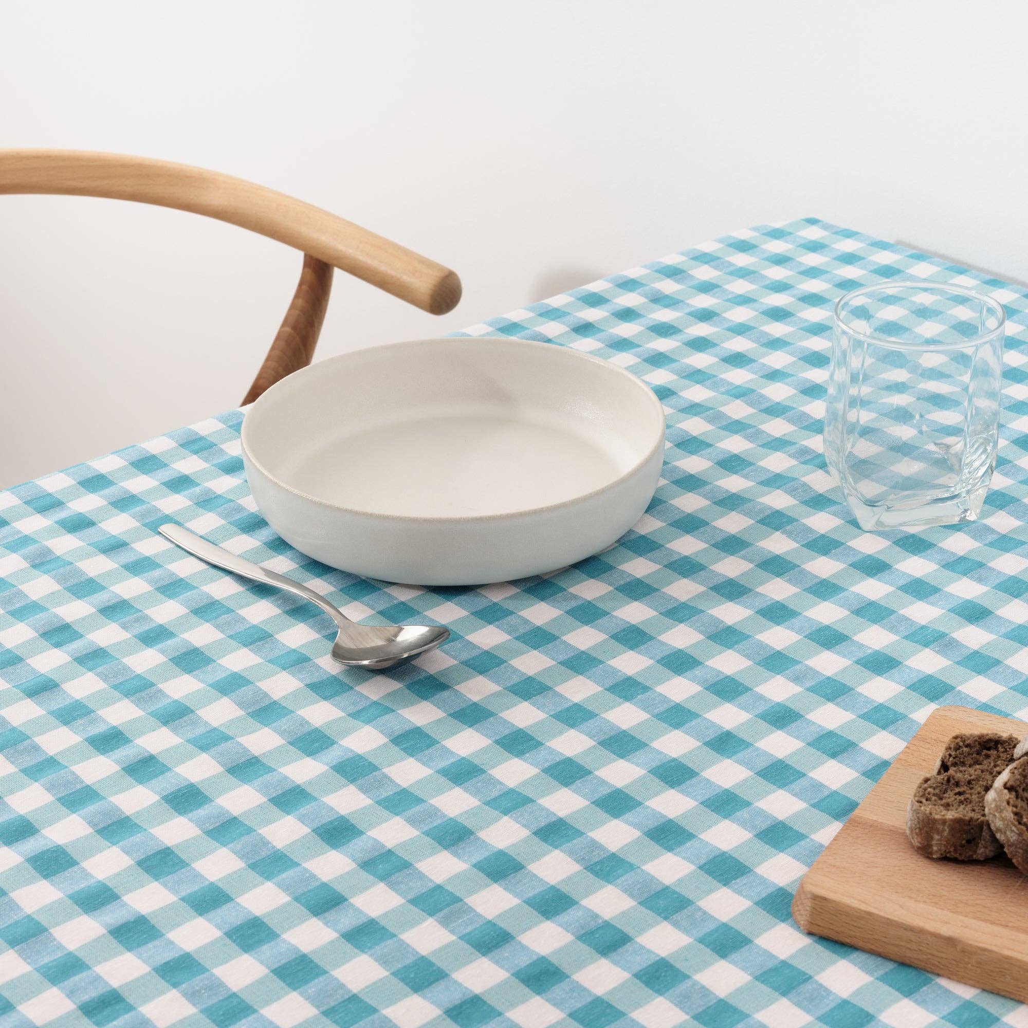 Coated Aquatic Gingham 55x55" Tablecloth