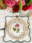 Scalloped White & Pine Green Linen Napkin