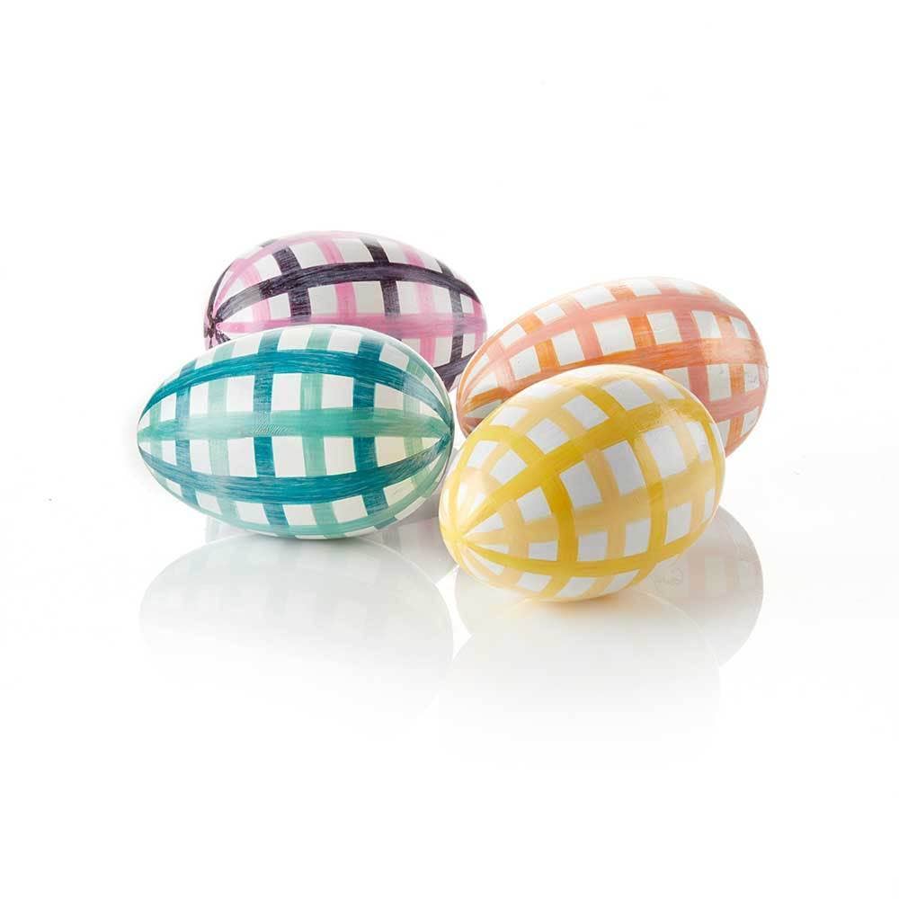 Set of 4 Hand Painted Gingham Easter Eggs