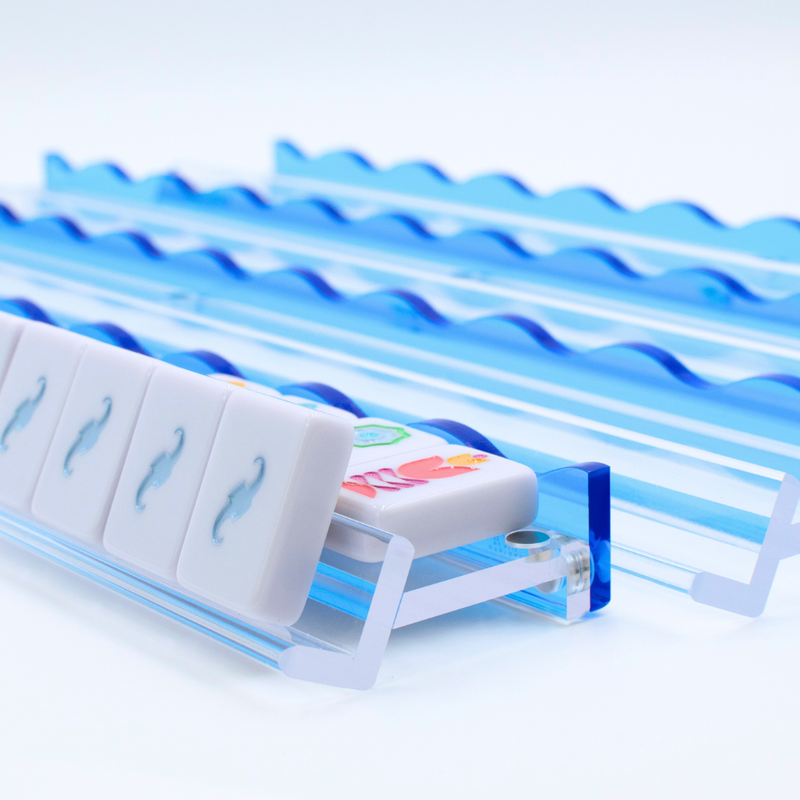 Wavy Acrylic Mahjong Racks & Magnetic Pushers, Blue & Clear
