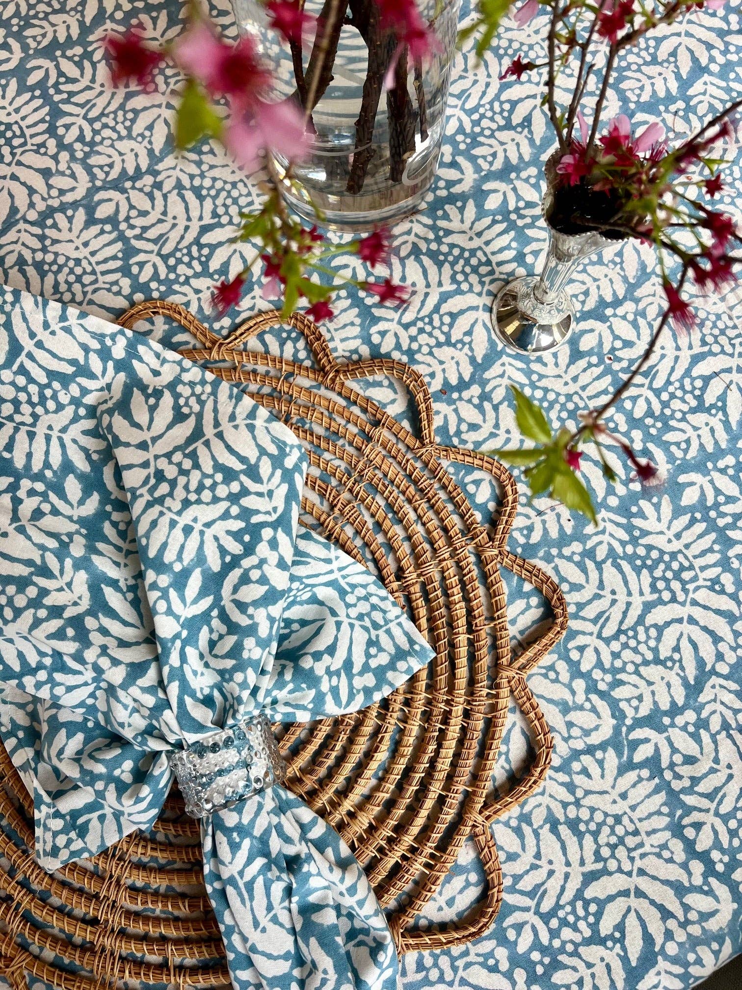 Set of 4 Gathered Garden Napkins, Lake Blue