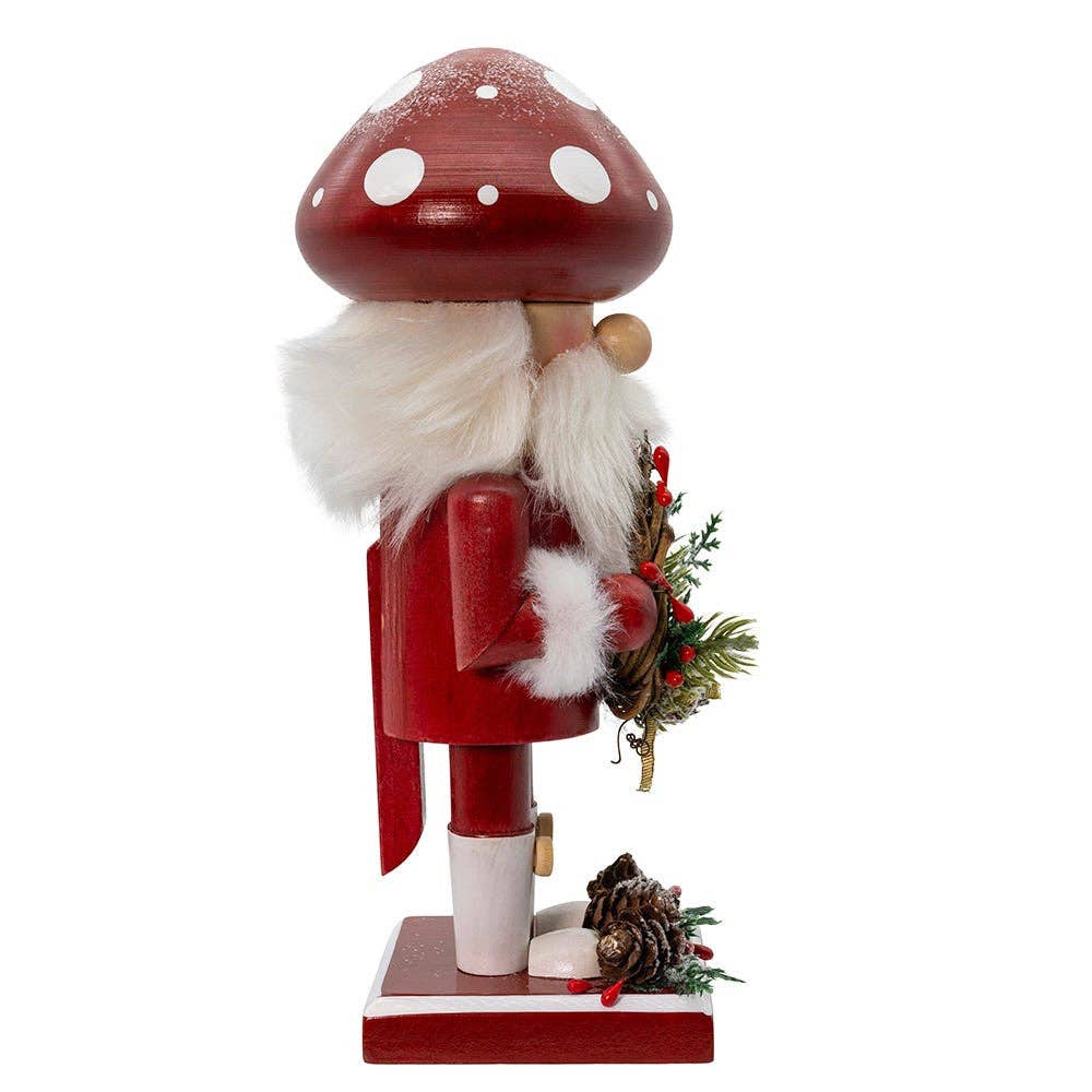 Mushroom Santa Nutcracker, 9"