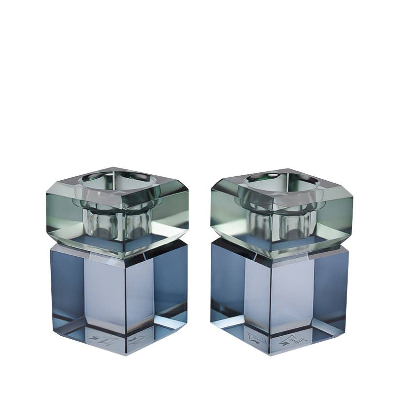 Pair Blue Emerald Candleholders, 3"