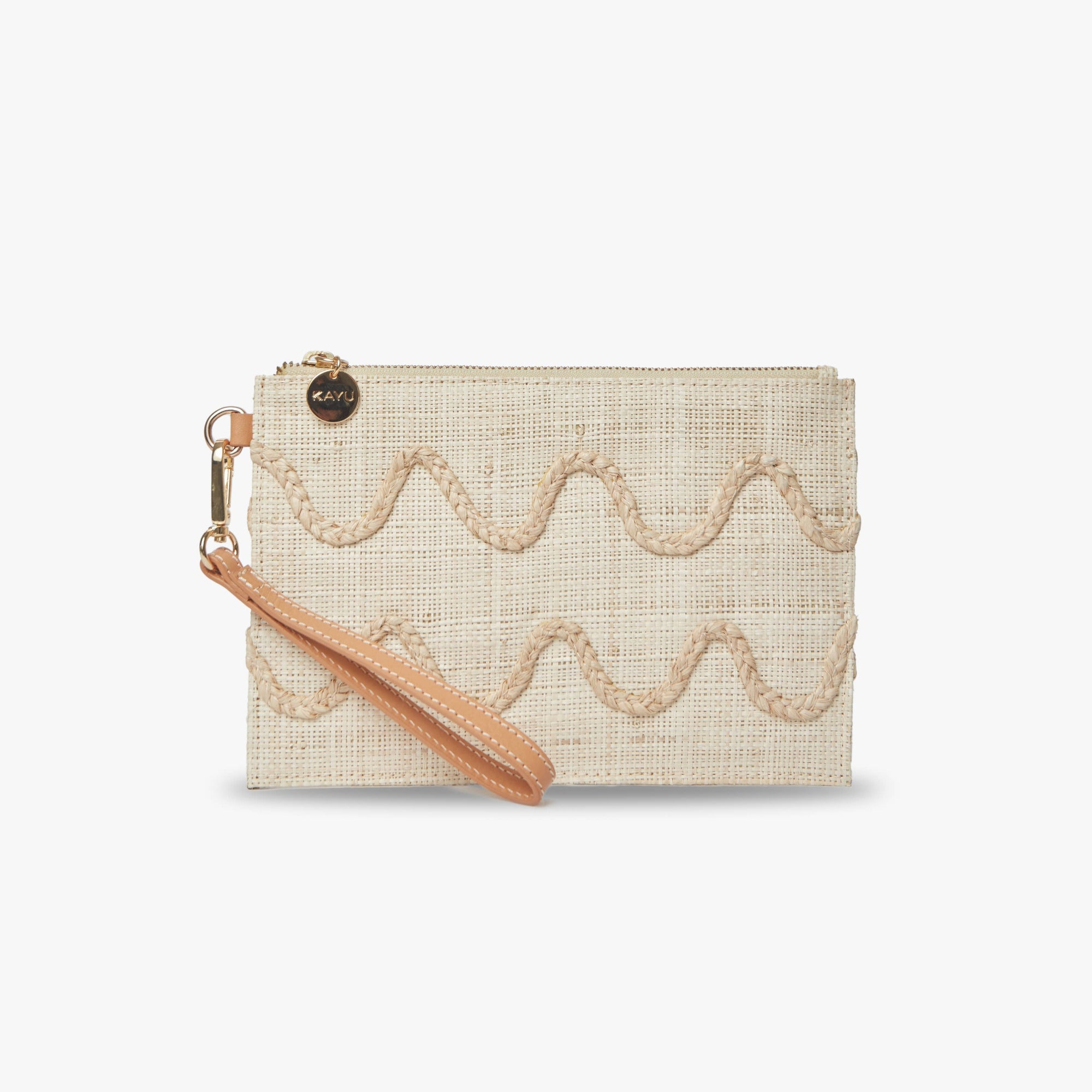 Natural Hand-Embroidered Raffia Wristlet