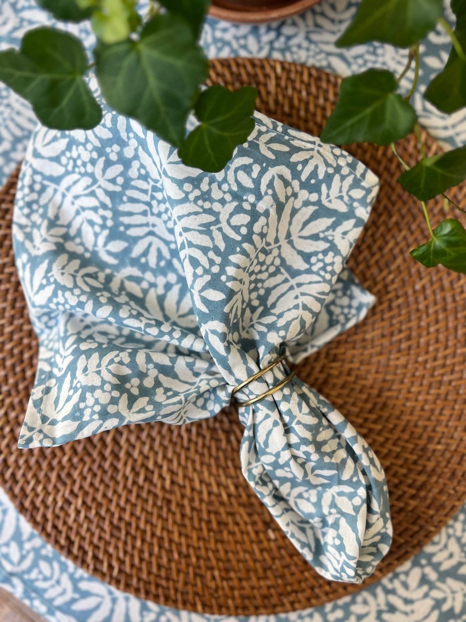 Set of 4 Gathered Garden Napkins, Lake Blue