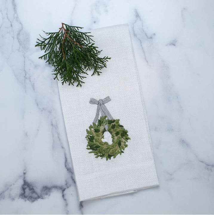 Boxwood Wreath Linen Towel