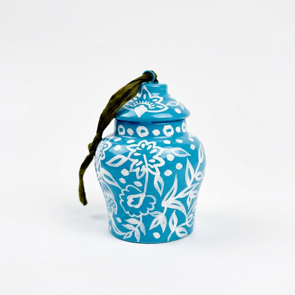 Blue Hand-Painted Ginger Jar Ornament