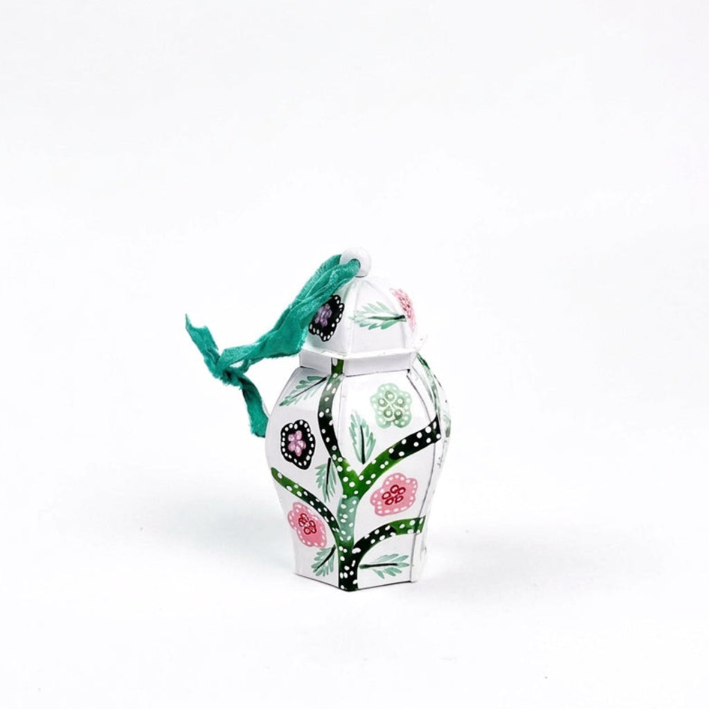White Hand-Painted Ginger Jar Ornament