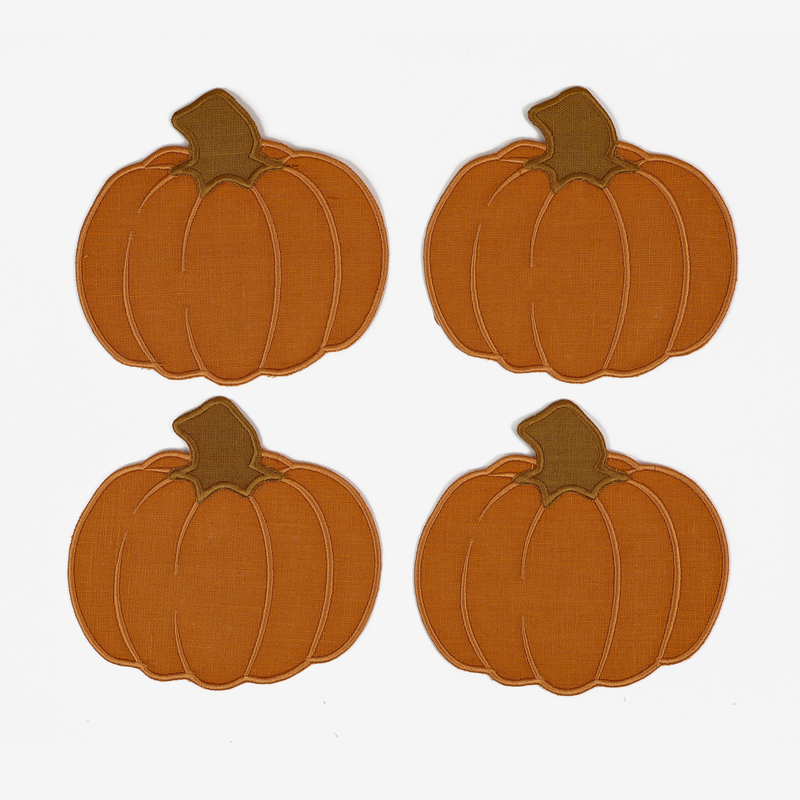 Pumpkin Linen Cocktail Napkins, Set of 4