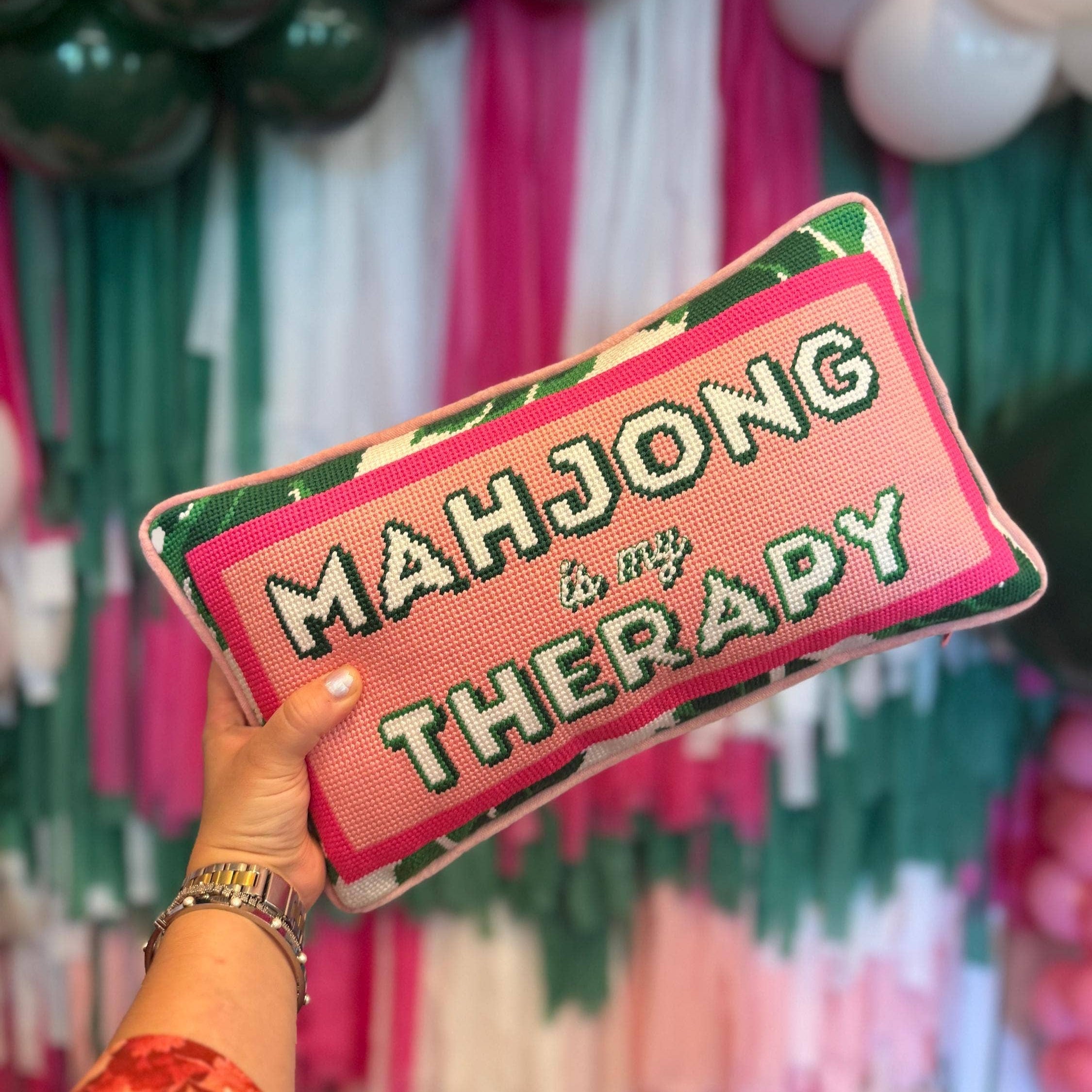 Mahjong is my Therapy Needlepoint Pillow