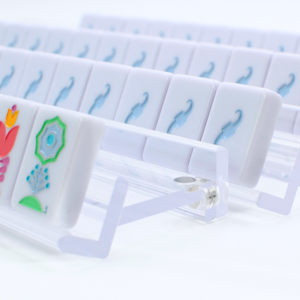 Wavy Acrylic Mahjong Racks & Magnetic Pushers, Blue & Clear