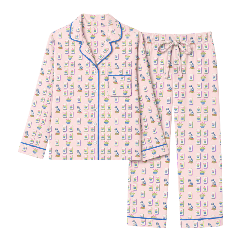 Pink Cotton Mahjong Pajama Set