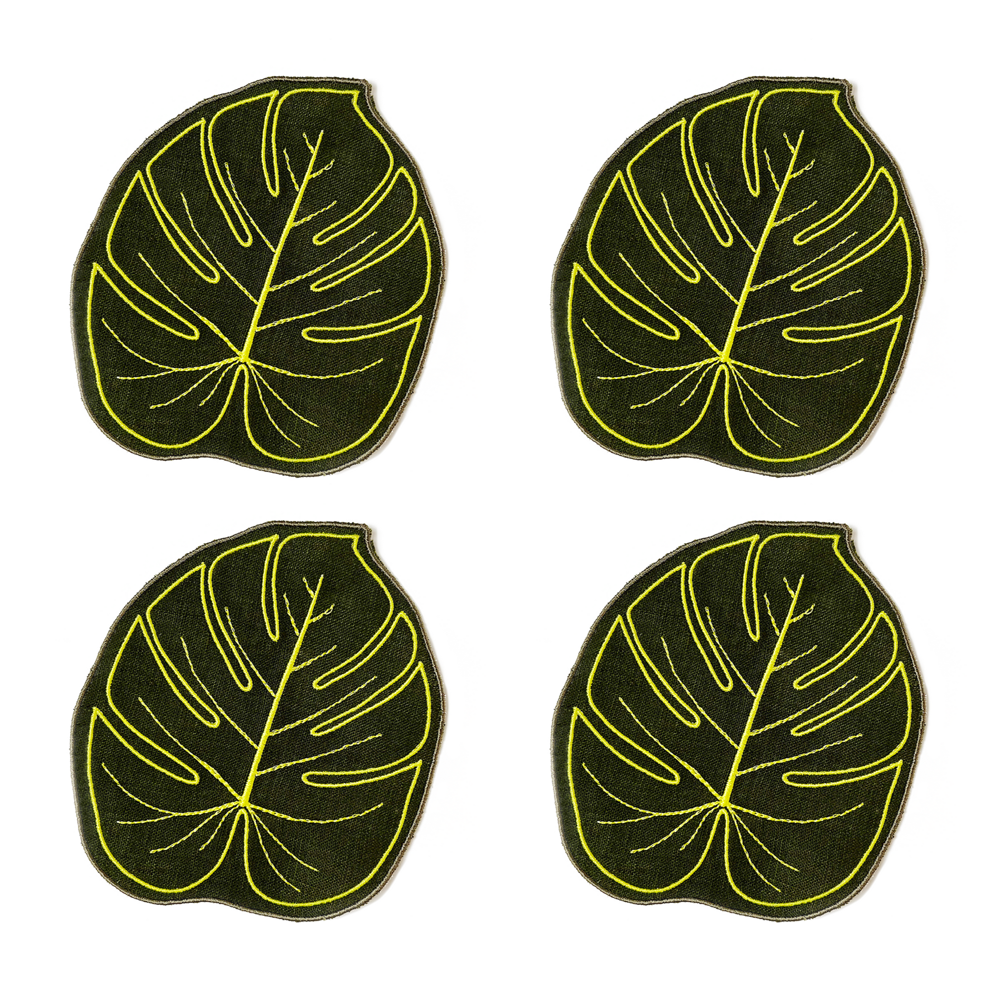 Monstera Leaf Linen Cocktail Napkins, Set of 4