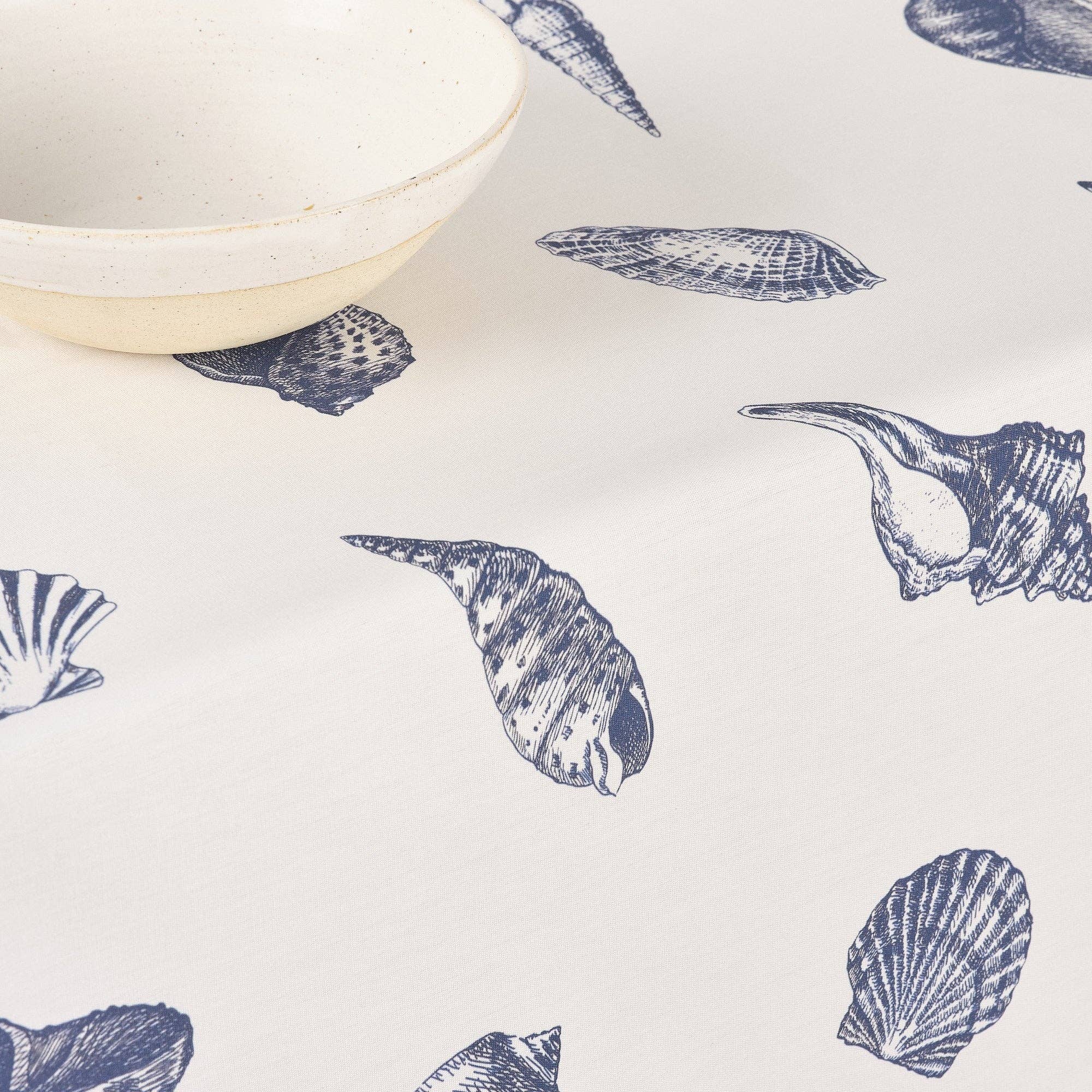 Navy Seashell 60x118", Coated Tablecloth