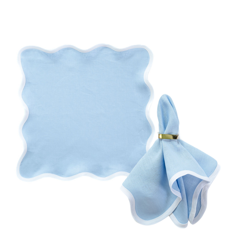 Cornflower Blue Linen Scalloped Napkin