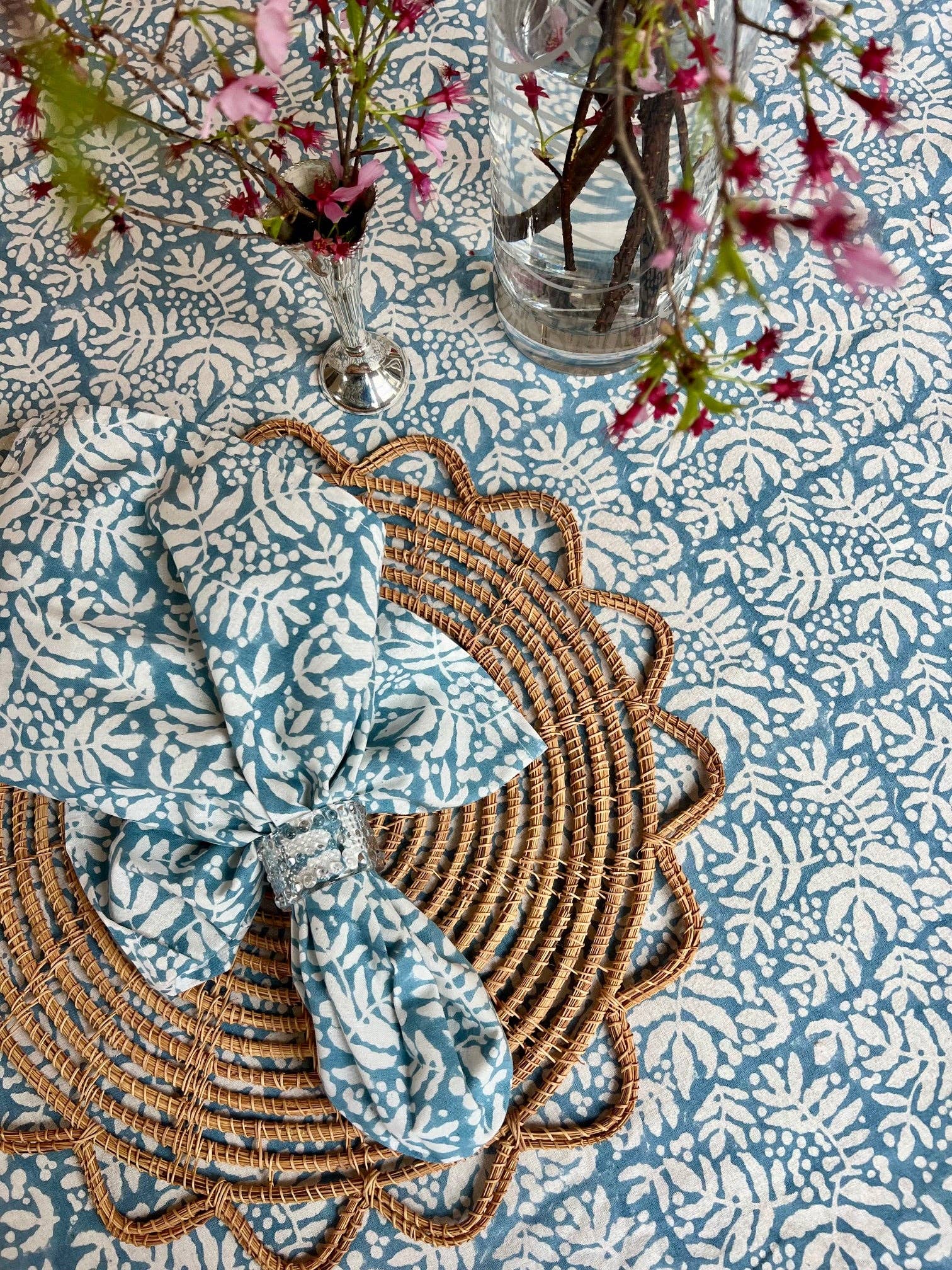 Garden Lake Blue Tablecloth,  120" Round