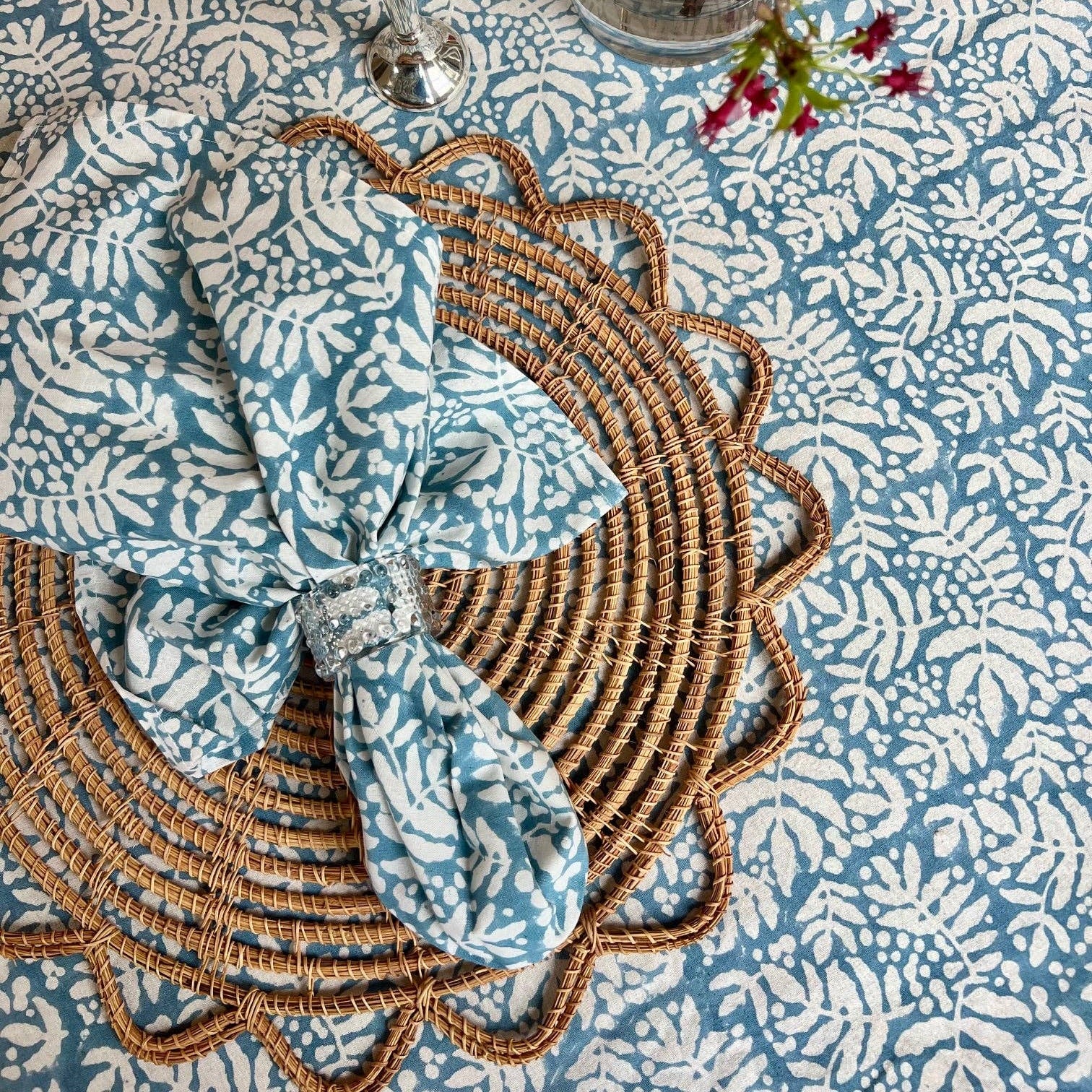 Garden Lake Blue Tablecloth, 70x120"