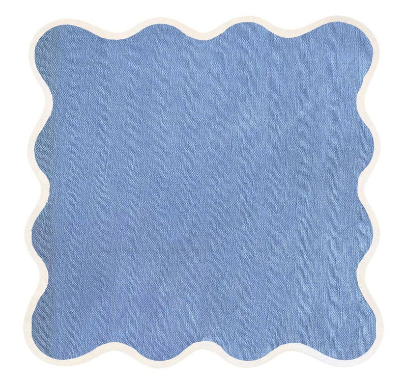 Cornflower Blue Linen Scalloped Napkin