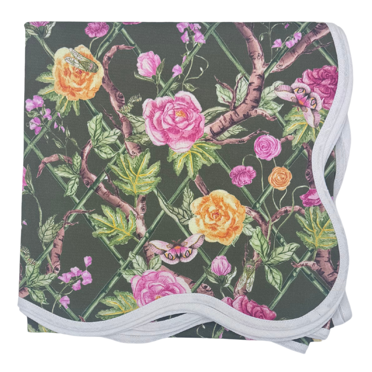 Moss Roses 53x53" Square Scalloped Edge