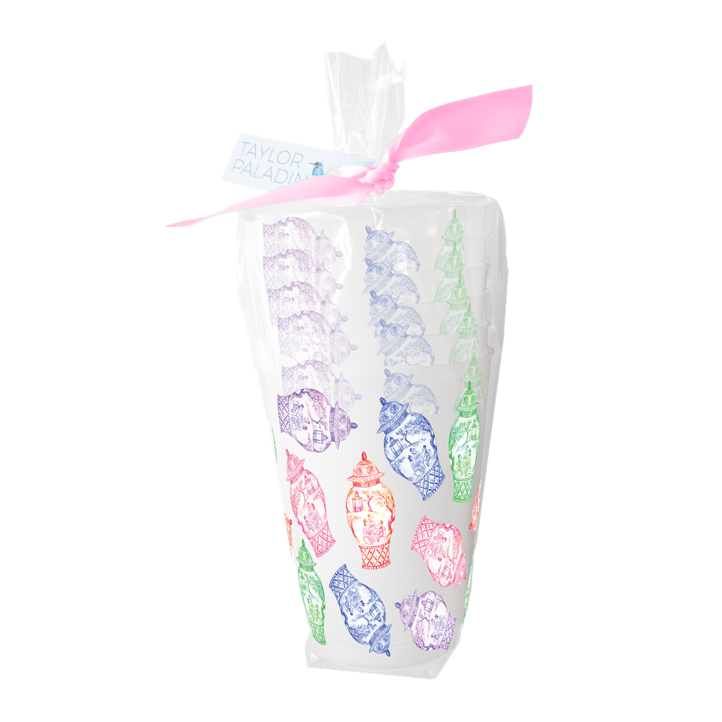 Colorful Ginger Jars Set of 6 Frosted Cups
