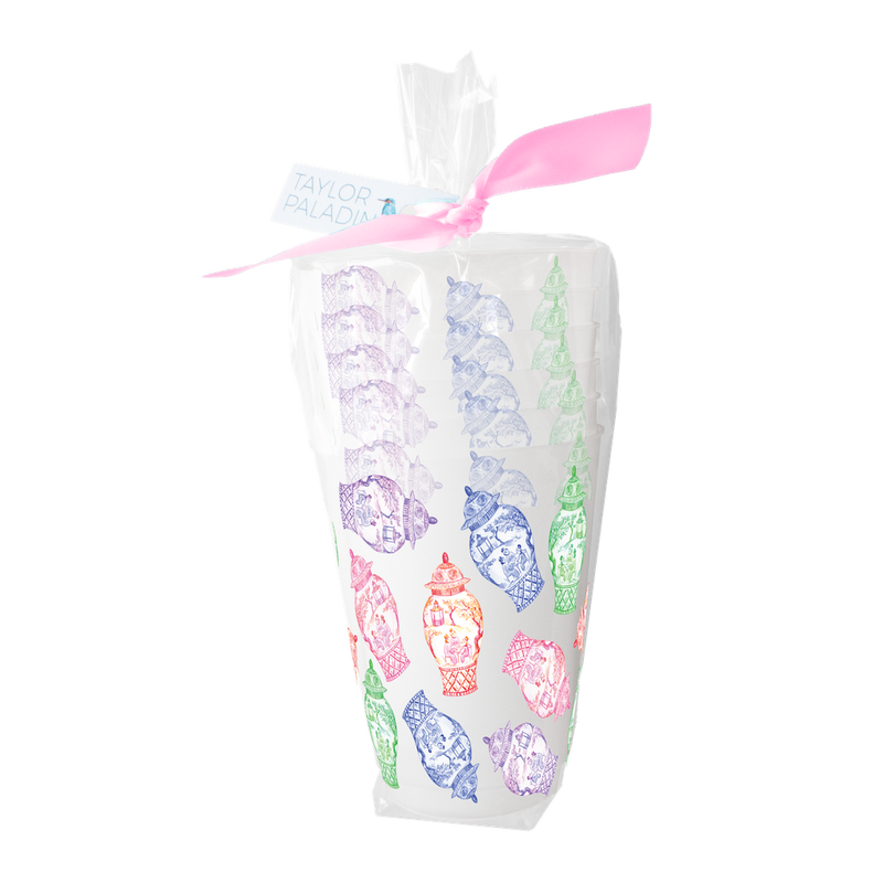Colorful Ginger Jars Set of 6 Frosted Cups