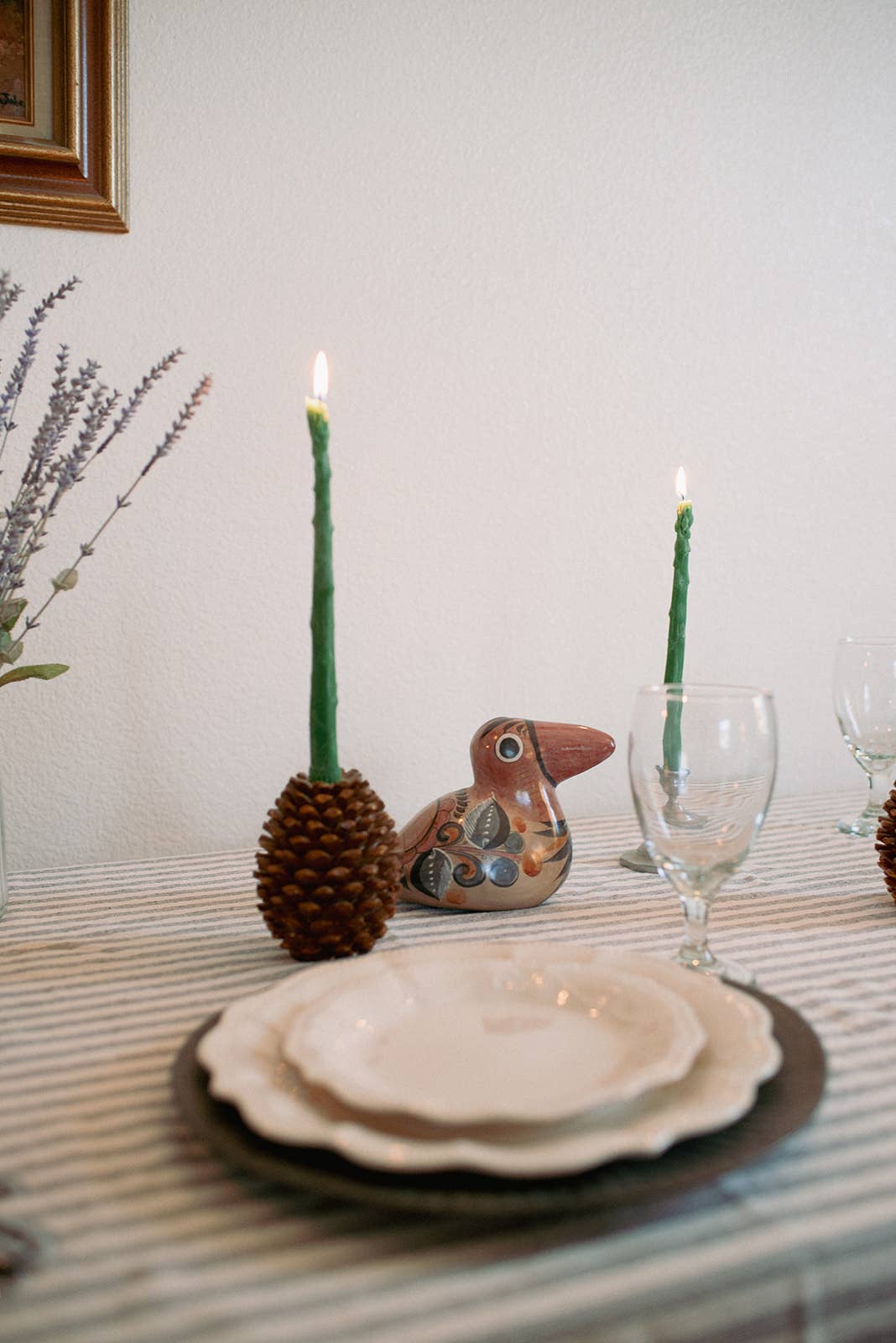 Beeswax Asparagus Candle Taper Pair