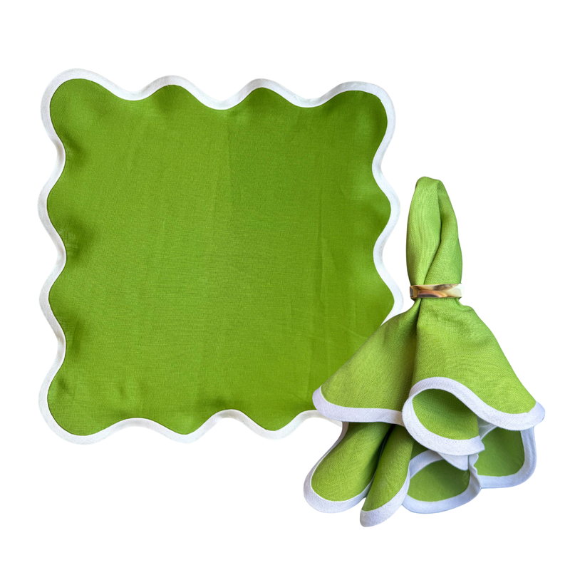 Olive Green Linen Scalloped Napkin