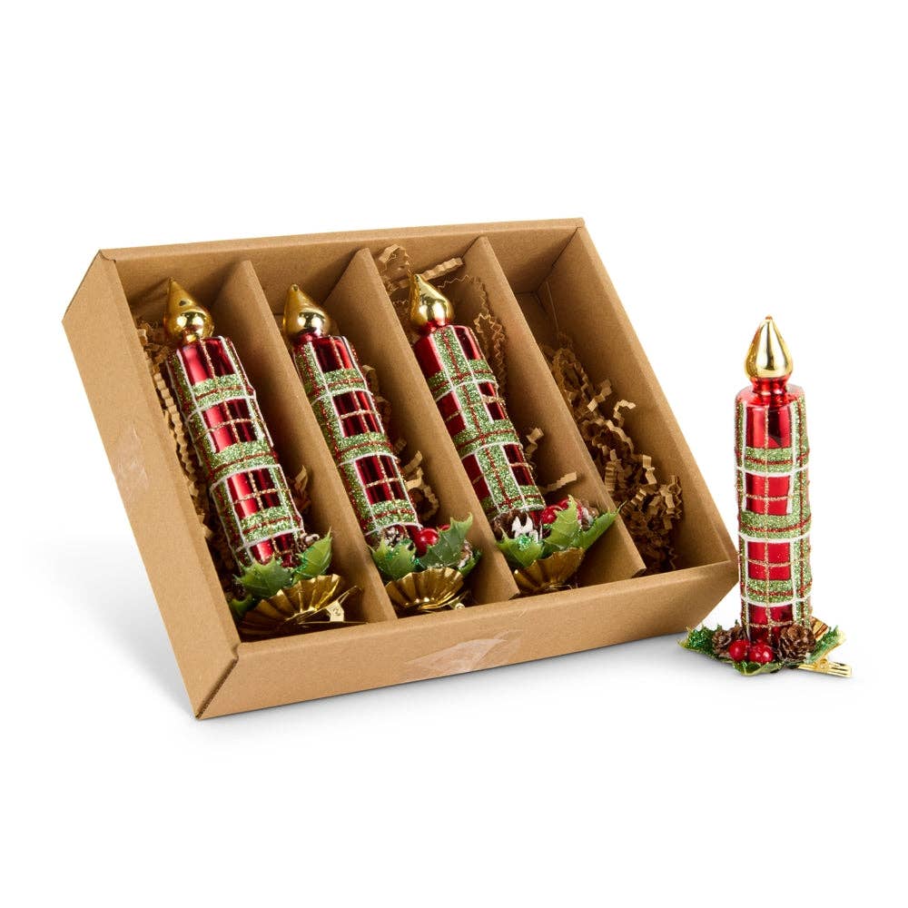 Plaid Clip-On Candle Ornament Set