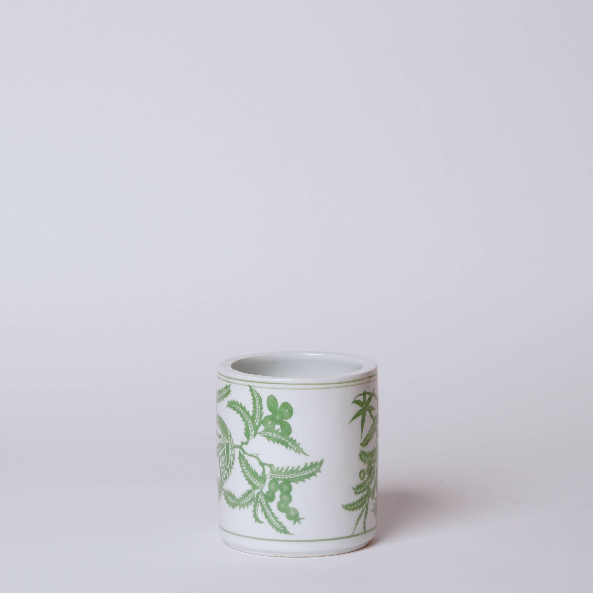 Green Porcelain Bird and Flower Cachepot