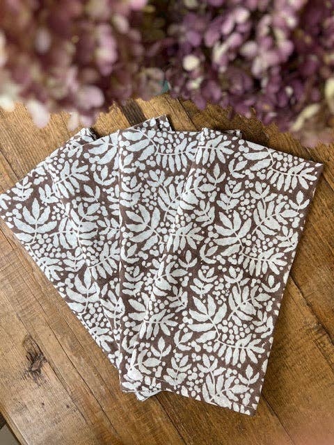 Set of 4 Gathered Garden Napkins, Saddle Brown