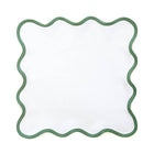 Scalloped White & Pine Green Linen Napkin
