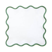 Scalloped White & Pine Green Linen Napkin