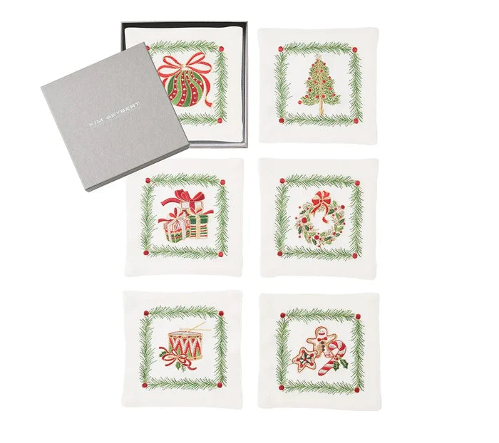 Xmas Trellis Cocktail Napkins, Set of 6