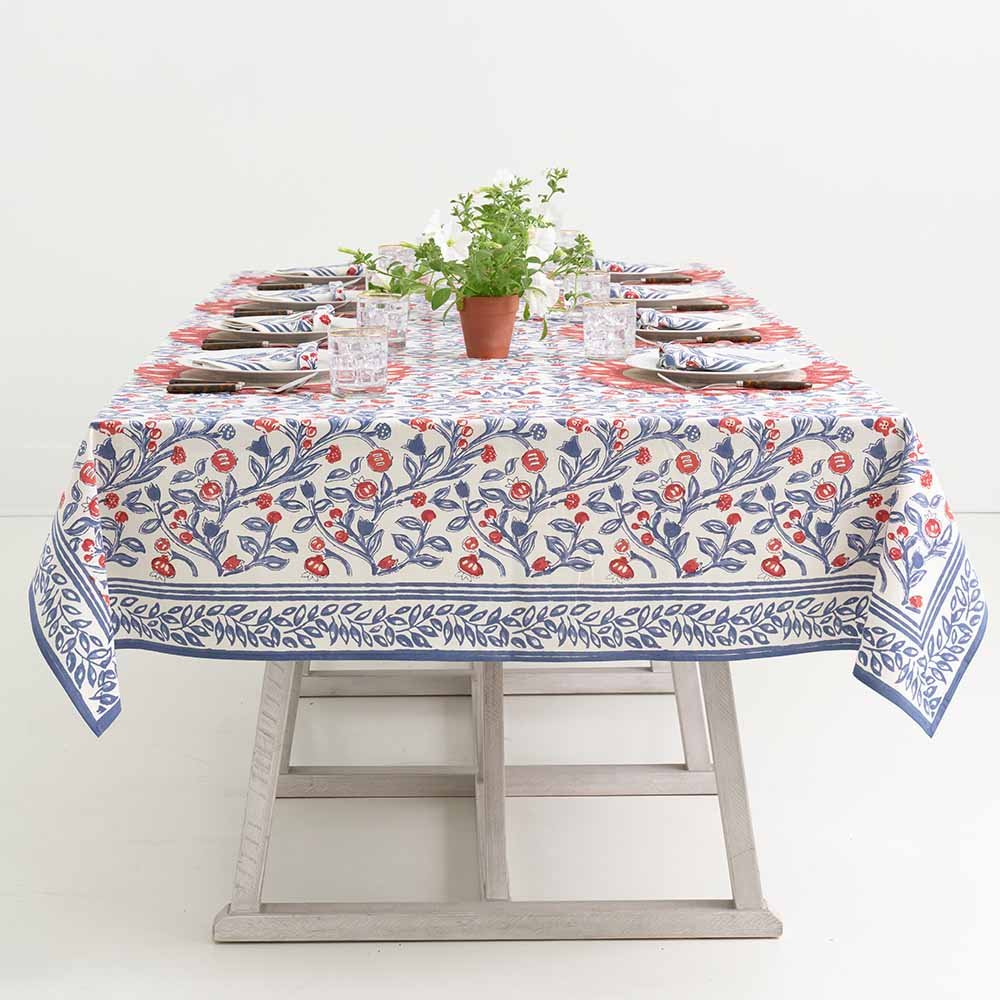 Emma Red & Blue Tablecloth, 108"