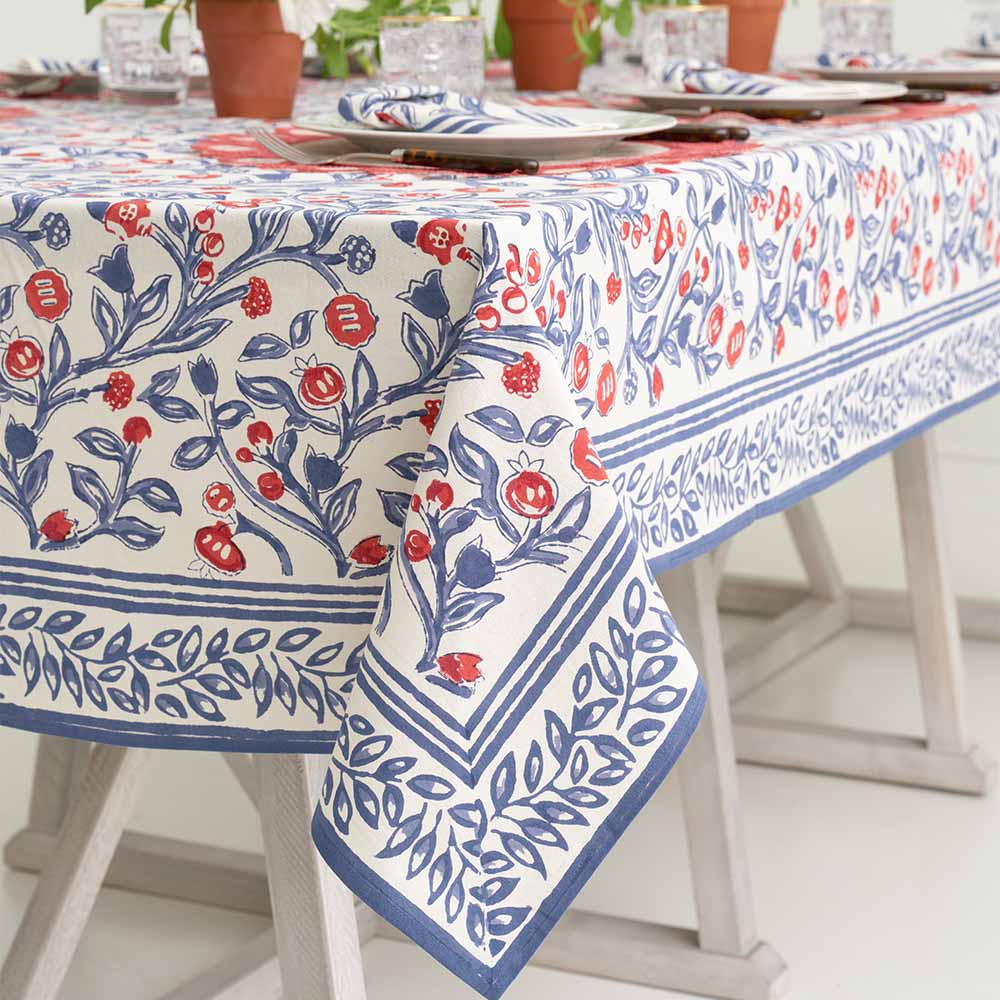 Emma Red & Blue Tablecloth, 108"